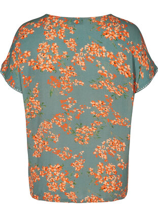 Viscose top met korte mouwen en print, Balsam Green Flower, Packshot image number 1