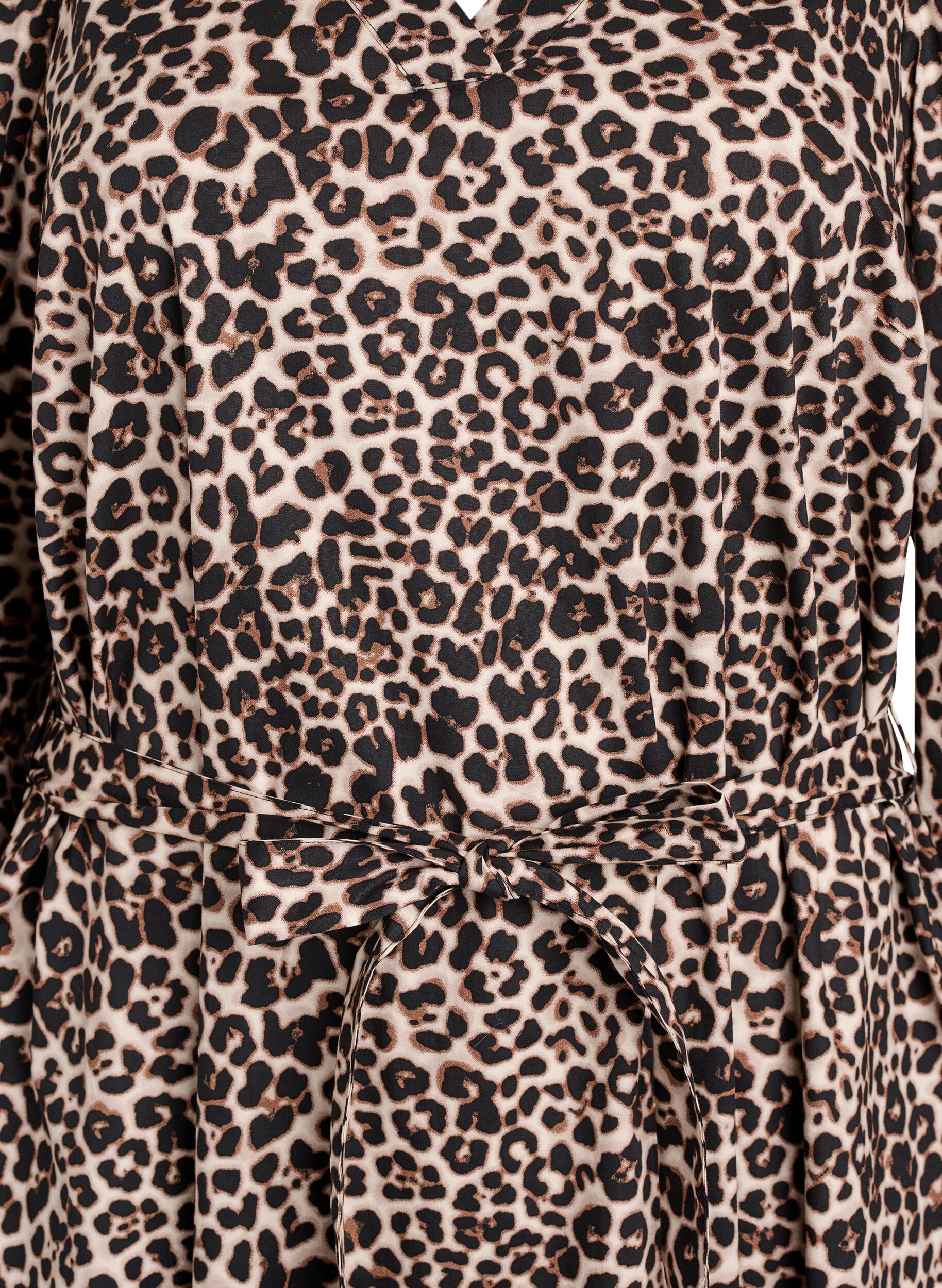 Zizzi Jurk in biologisch katoen met strikceintuur, Bruin, Packshot image number 2