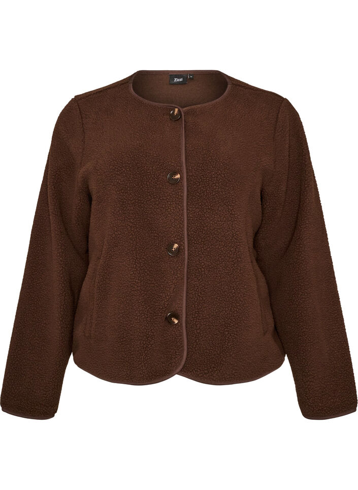 Teddyjack met een ronde hals en knopen, Bruin, Packshot image number 0