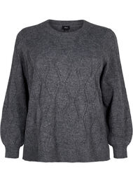 Gebreide pullover met gaatjespatroon, Dark Grey Melange