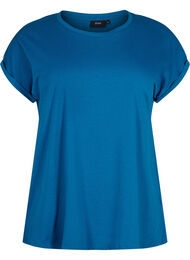 T-shirt met korte mouwen van katoenmix, Petrol Blue