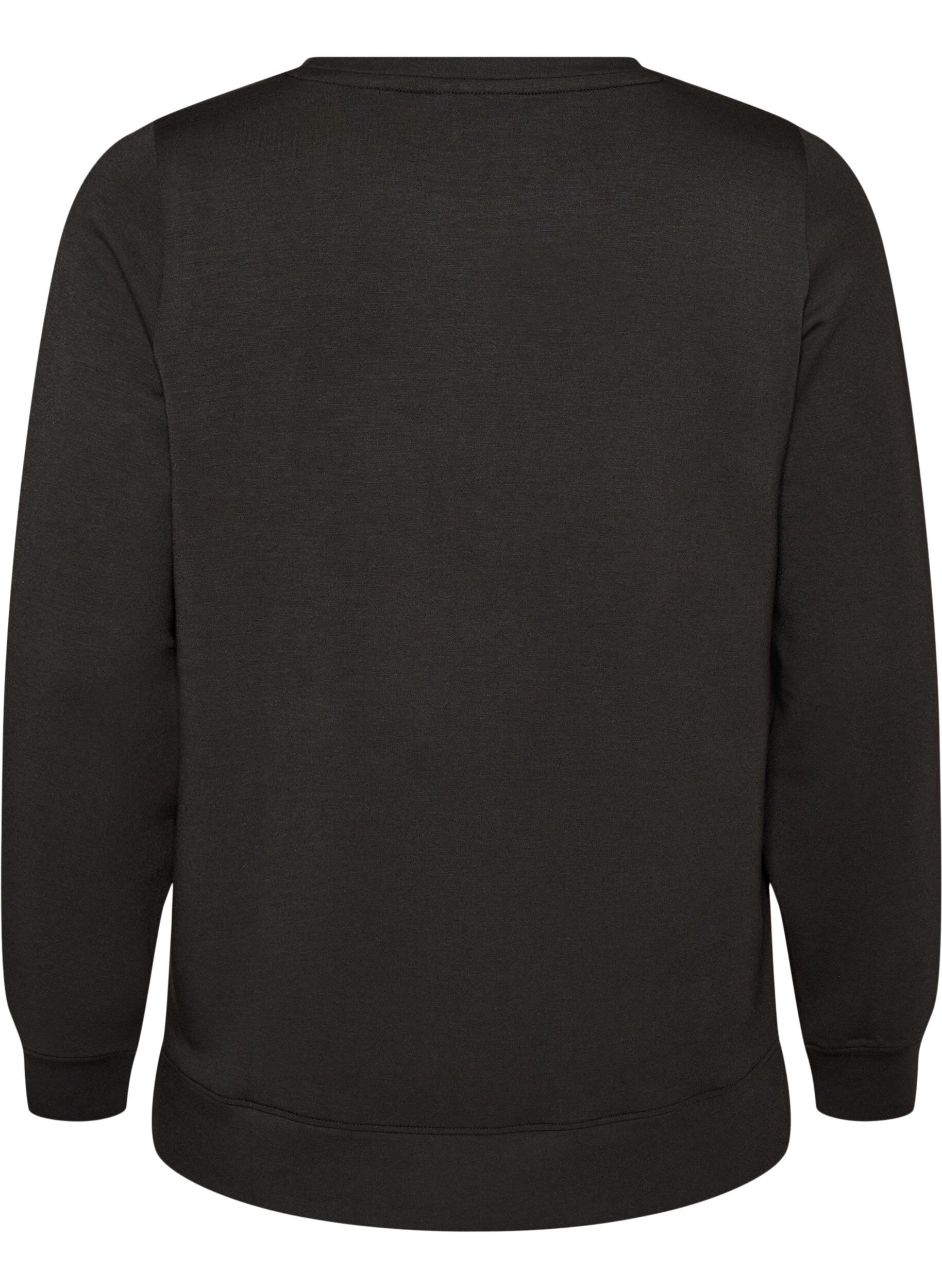 ZizziJersey blouse met lange mouwen en een ronde hals, Zwart, Packshot image number 1