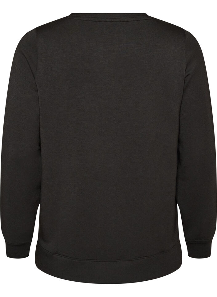 Jersey blouse met lange mouwen en een ronde hals, Zwart, Packshot image number 1