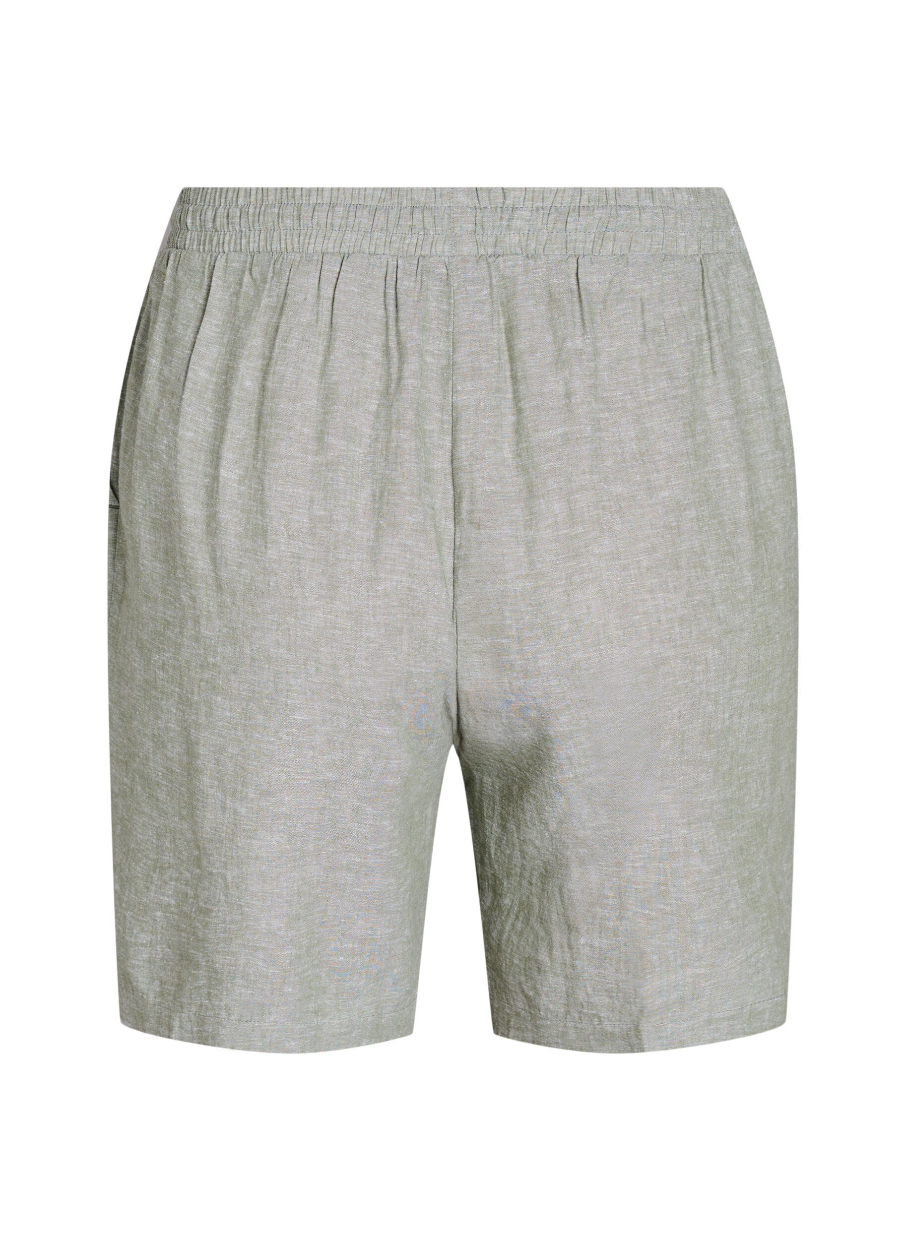 Zizzi Losse shorts van linnen en viscose, Groen, Packshot image number 1