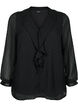 Blouse met ruches en gestippelde structuur, Black, Packshot image number 0