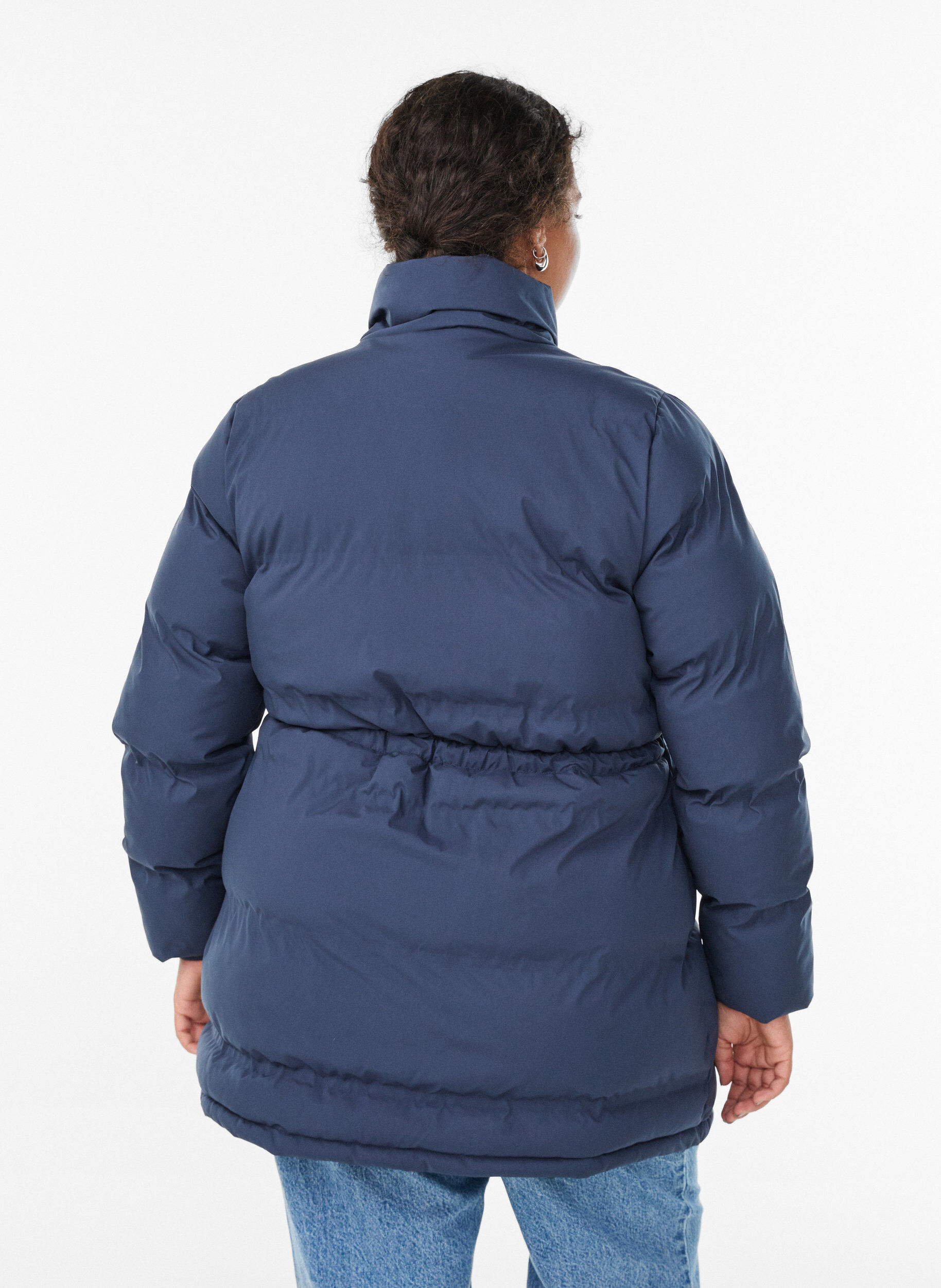 Zizzi Halflange pufferjas met verstelbare taille, Blauw, Model image number 2