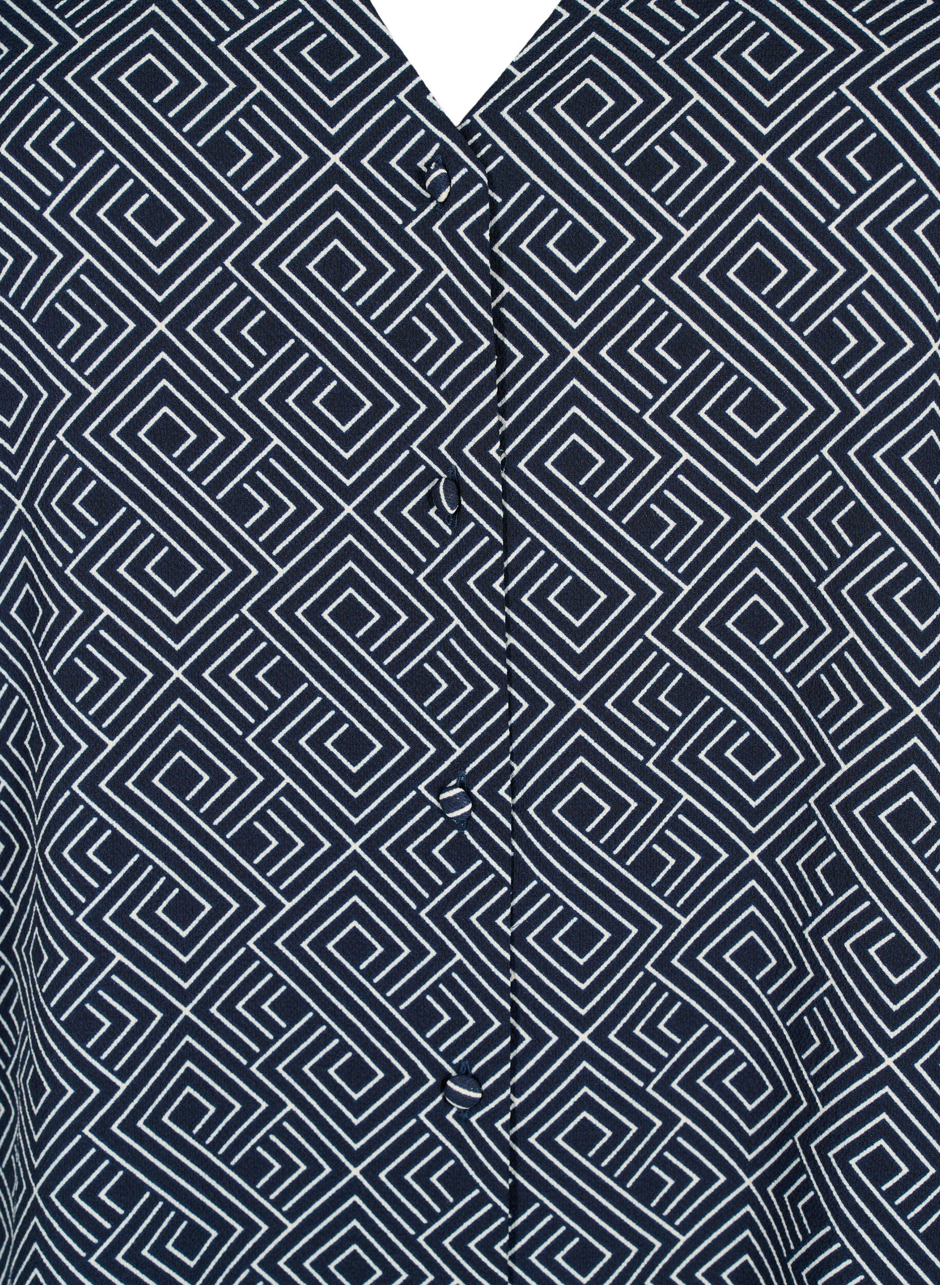 Zizzi Blouse avec col en V et imprim&eacute;, Navy Graphic AOP, Packshot image number 2