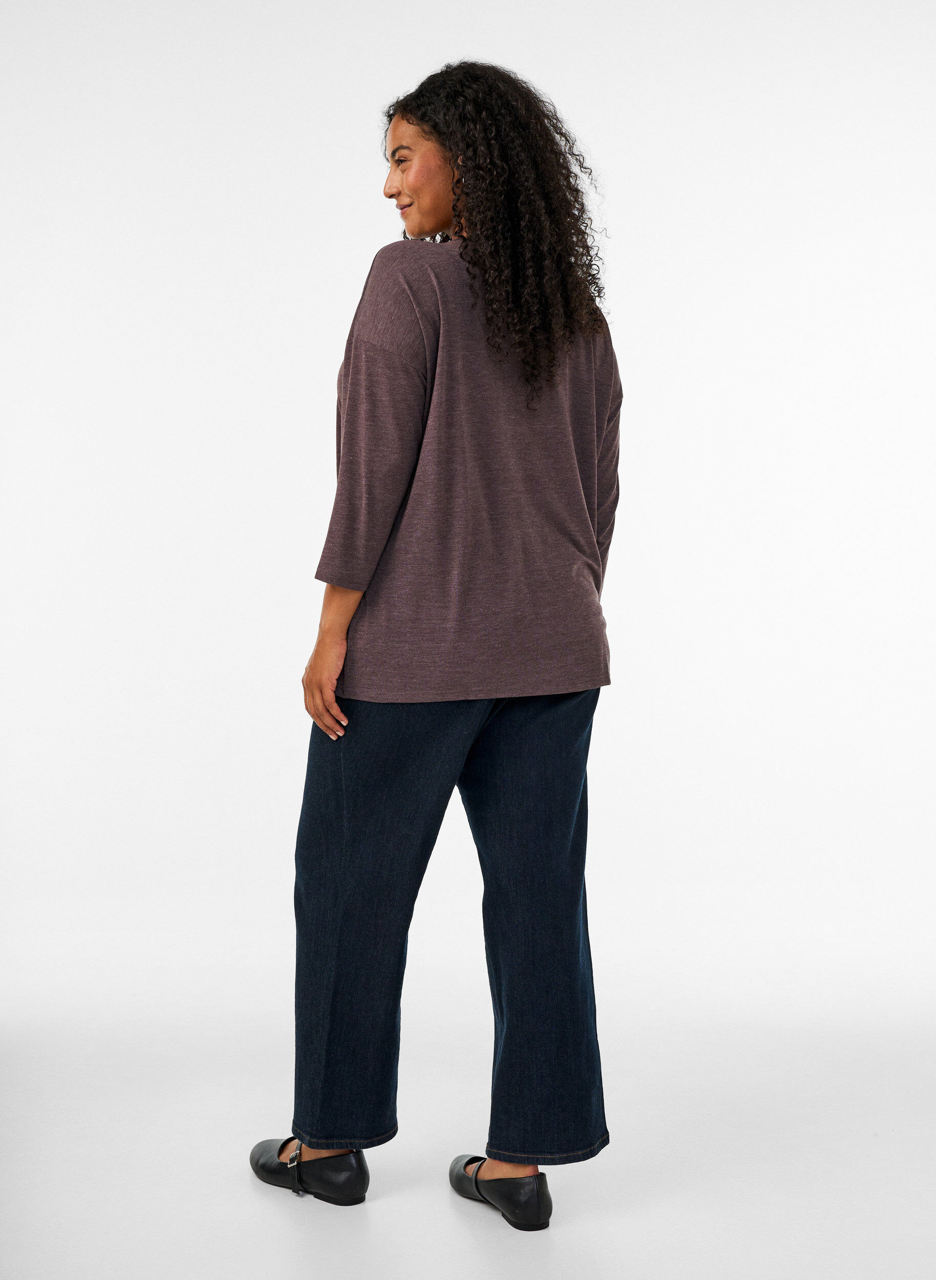 ZizziJersey blouse met 3/4 mouwen, Bruin, Model image number 2