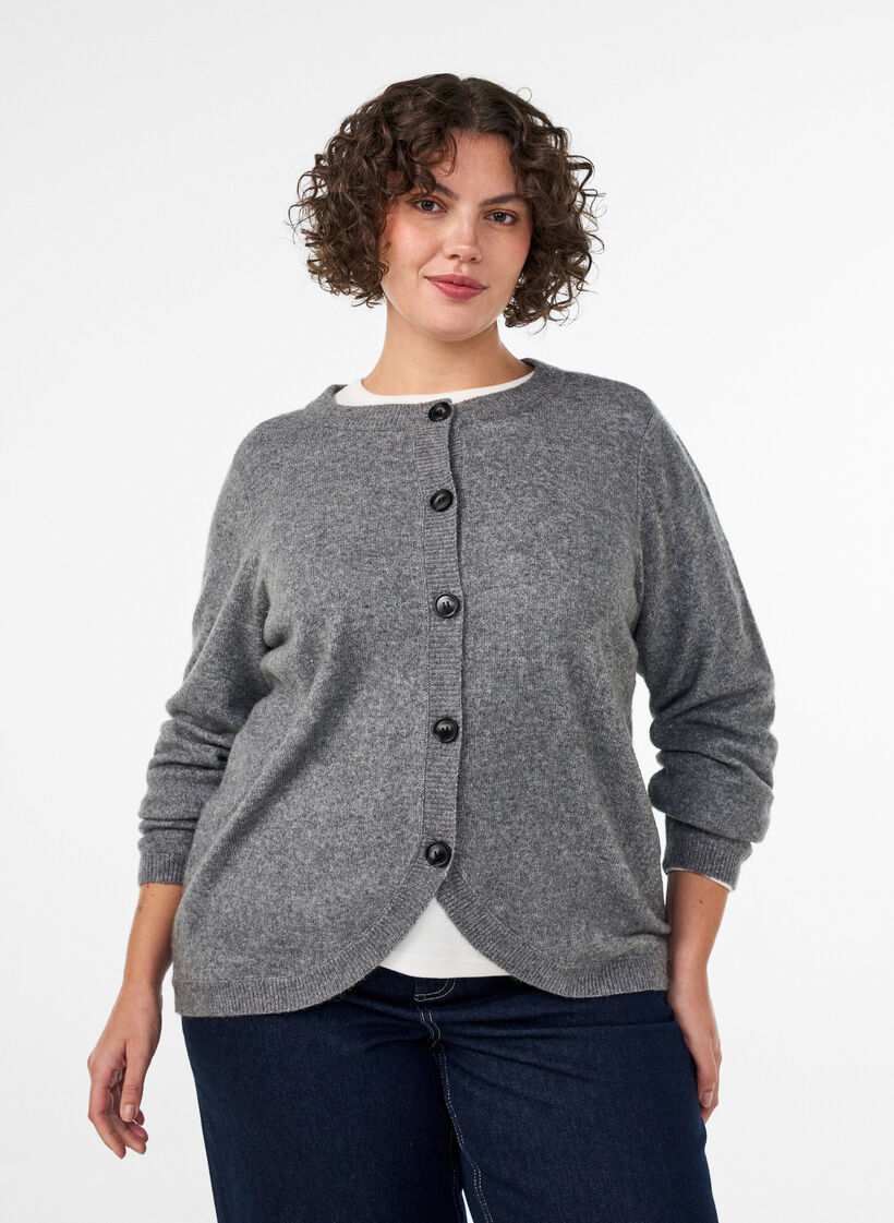 Cardigan met knopen en een ronde voorkant, Grijs, Model image number 0