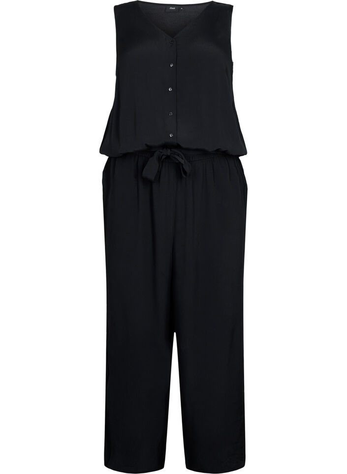 Mouwloze jumpsuit van viscose, Black, Packshot image number 0