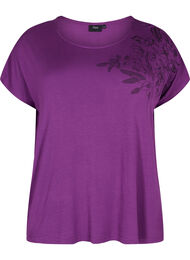 Viscose t-shirt met korte mouwen en bloemenprint, Grape Juice Flower