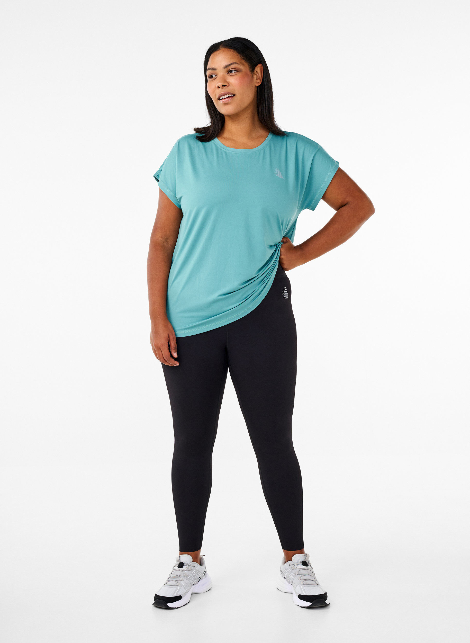 Zizzi Effen gekleurd T-shirt voor sporten, Groen, Model image number 1
