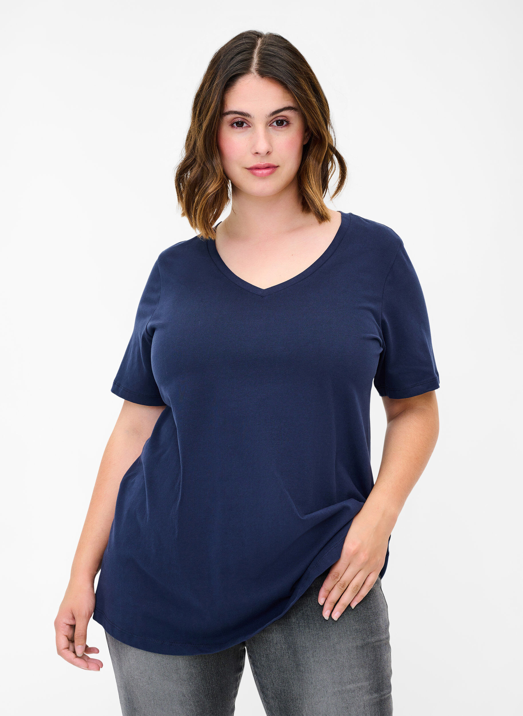 Zizzi Basic t-shirt, Blauw, Model image number 0
