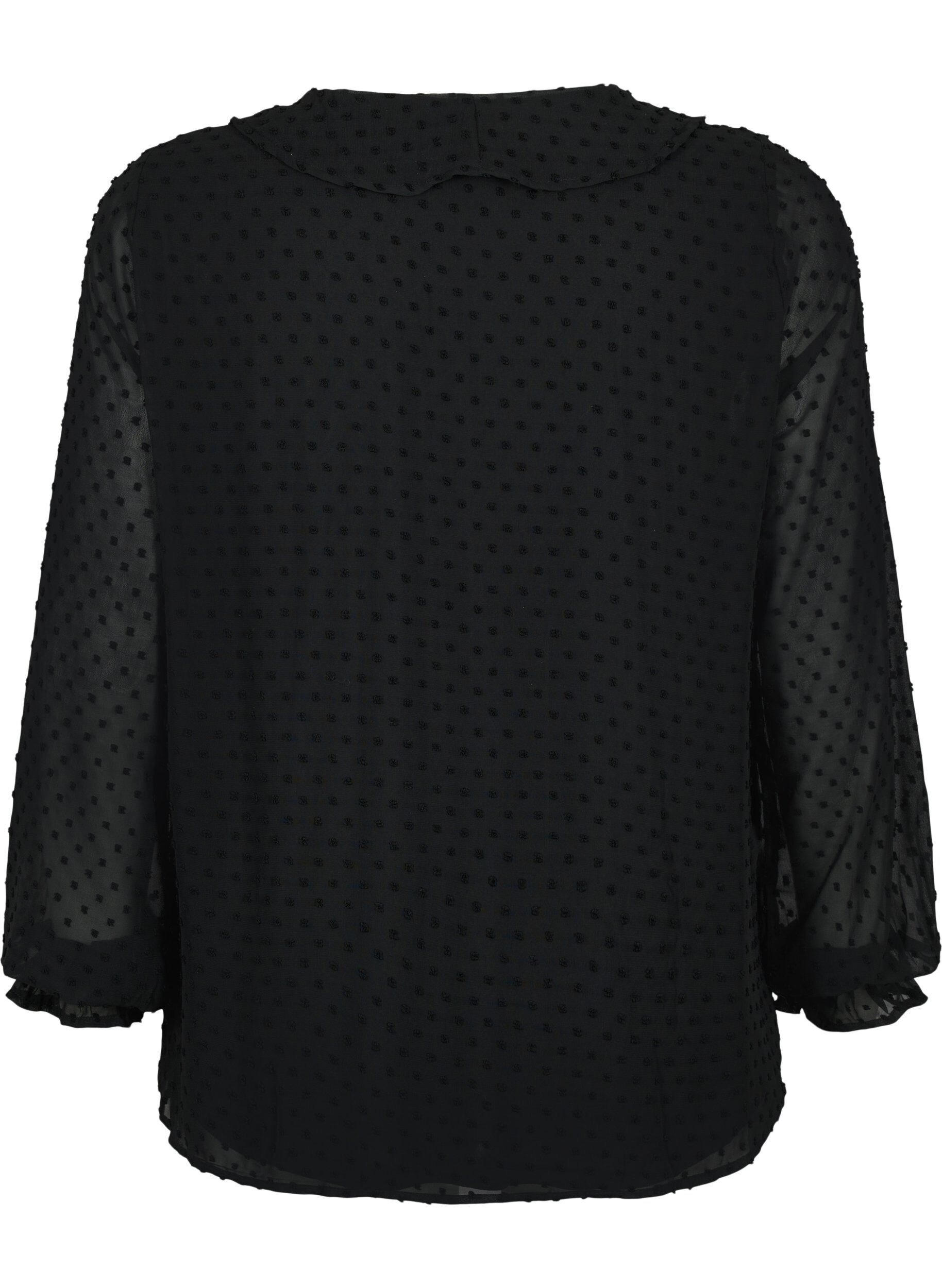 Zizzi Blouse met ruches en gestippelde structuur, Black, Packshot image number 1
