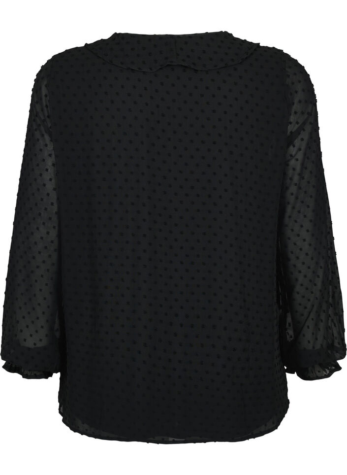 Blouse met ruches en gestippelde structuur, Black, Packshot image number 1