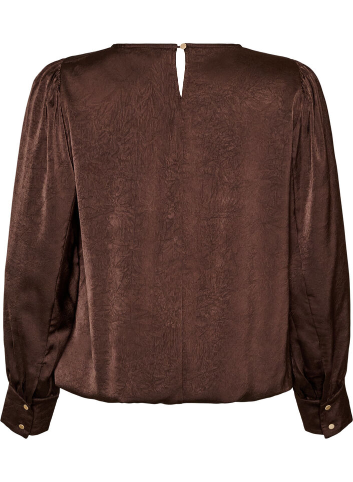 Blouse met satijnen look en ballonvorm, Bruin, Packshot image number 1