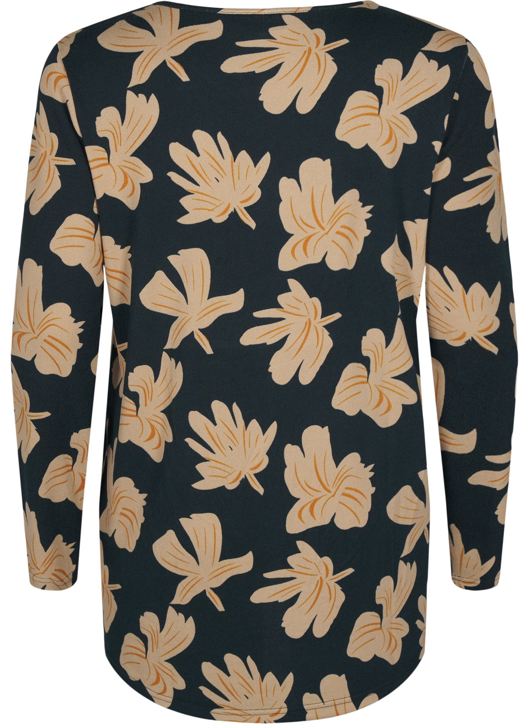 Zizzi Gebloemde blouse met lange mouwen, Groen, Packshot image number 1