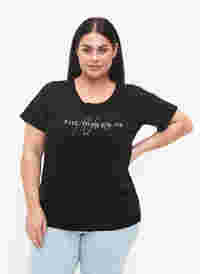 Katoenen t-shirt met korte mouwen en elastische rand, Black W. Now, Model