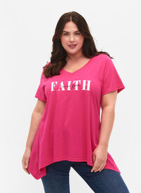 Katoenen t-shirt met korte mouwen, Shocking Pink FAITH, Model