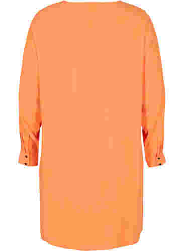Gestreepte viscose jurk met lange mouwen, Amberglow, Packshot image number 1