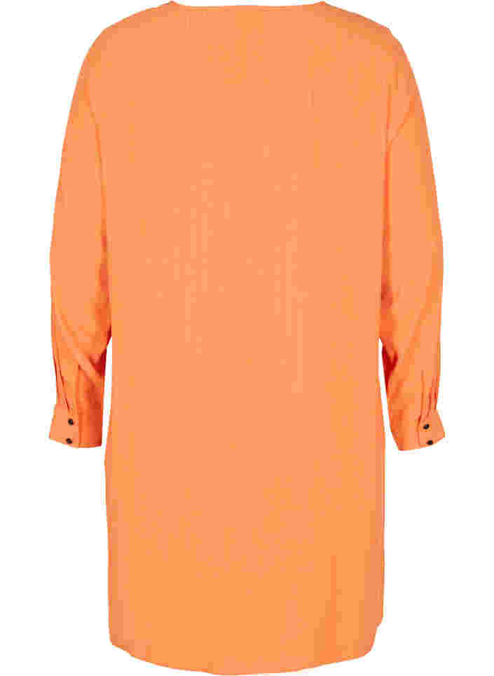 Gestreepte viscose jurk met lange mouwen, Amberglow, Packshot image number 1