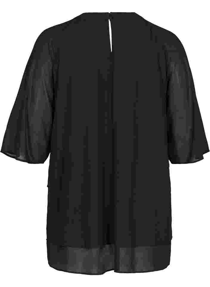 Chiffon blouse met 3/4 mouwen, Black, Packshot image number 1