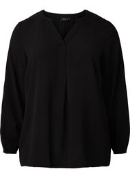 Effen blouse met v-hals, Black