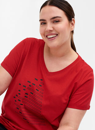 Katoenen sport t-shirt met print, Haute Red, Model image number 2