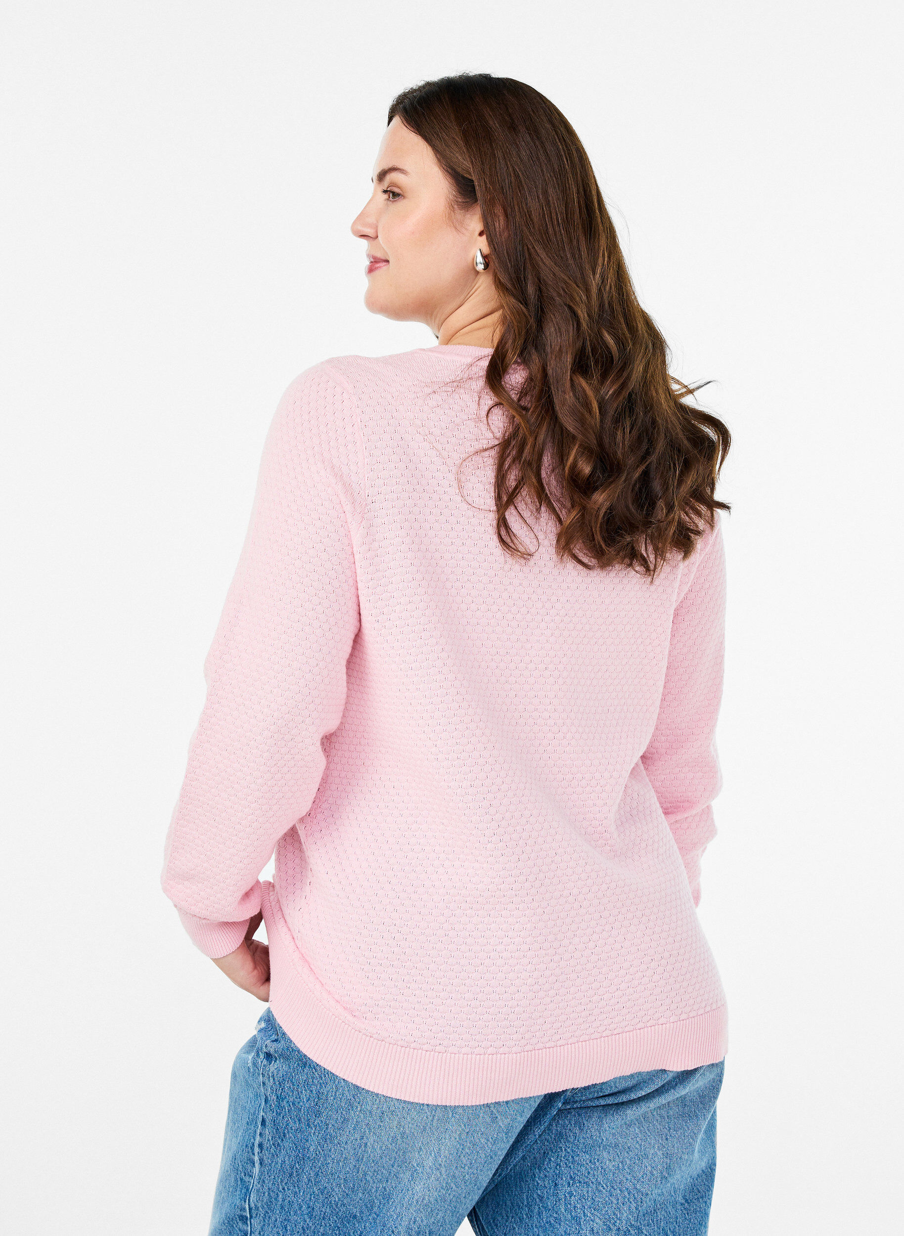 Zizzi Gebreide blouse van katoen met structuurpatroon, Roze, Model image number 2