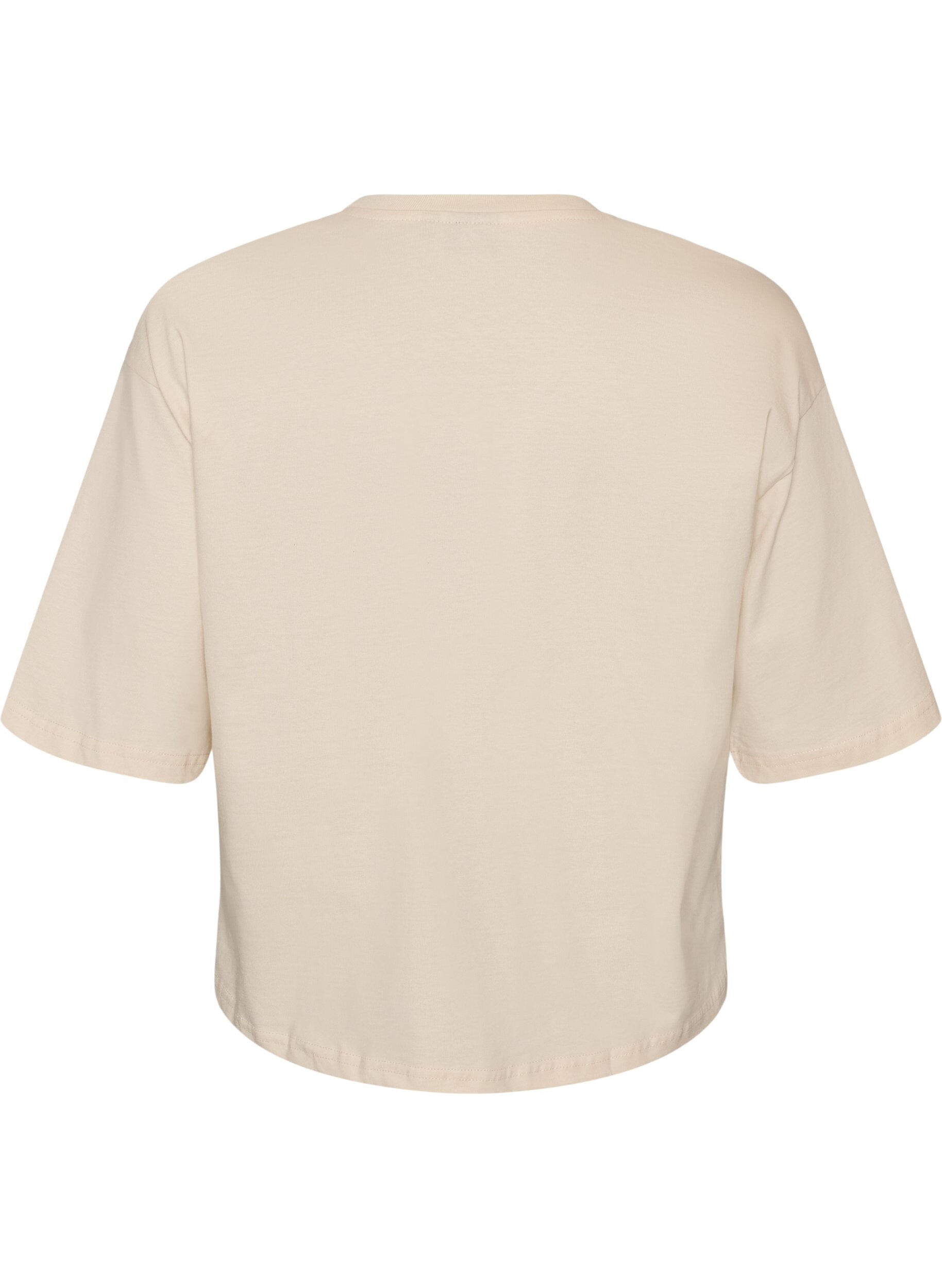 ZizziT-shirt met tekstprint en badges, Beige, Packshot image number 1