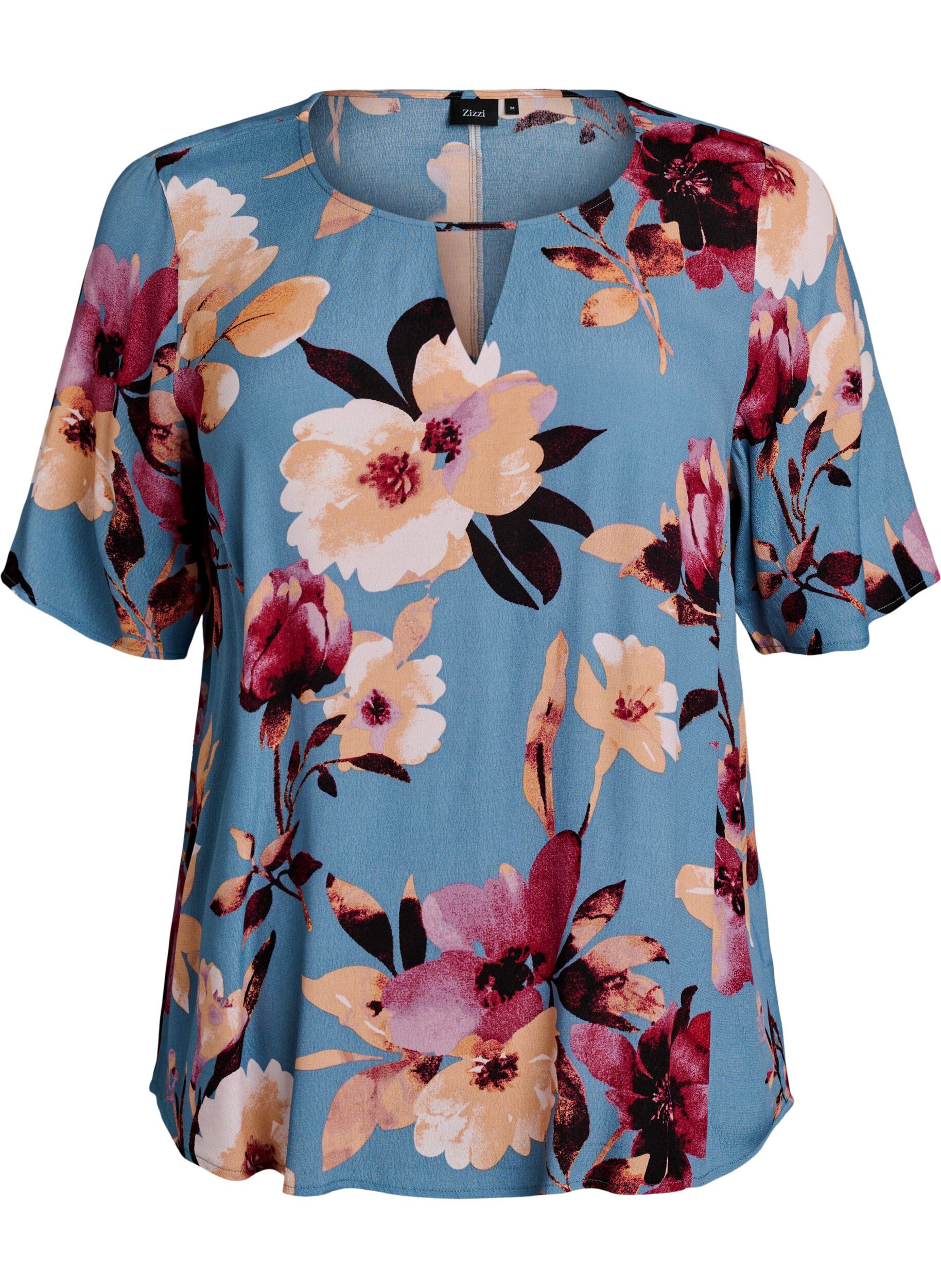 Zizzi Viscose blouse met korte mouwen met print, Blauw, Packshot image number 0
