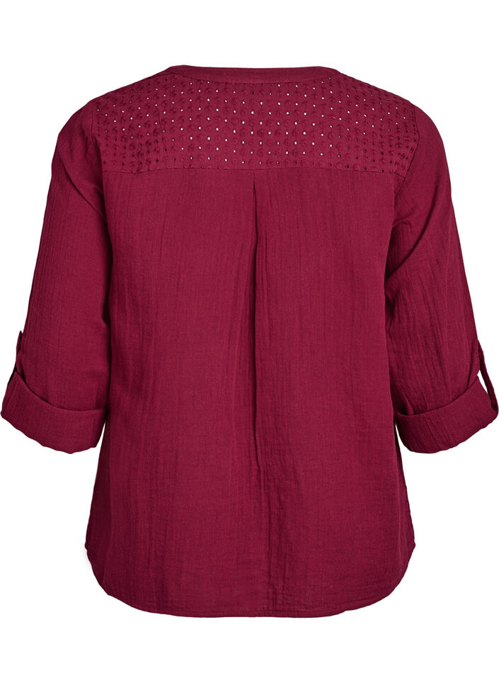 Blouse in katoenen mousseline met broderie anglaise, Donker Bordeaux, Packshot image number 1