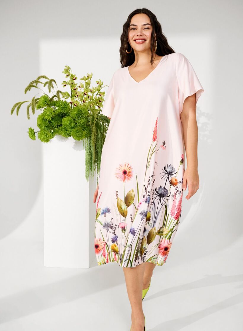 Midi-jurk met bloemendetails, , Model, 2