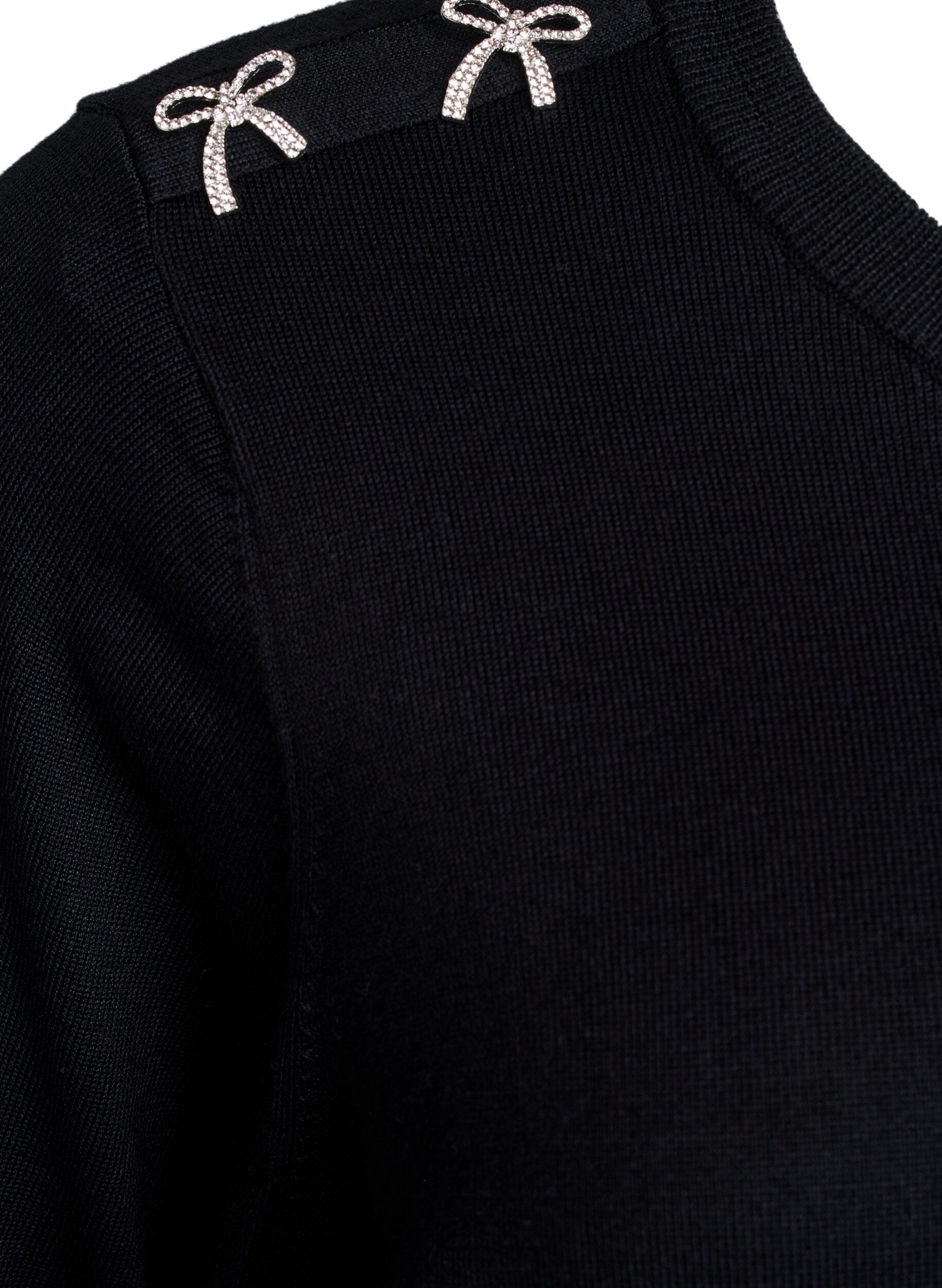 Zizzi Gebreide blouse met korte mouwen en kleine strikken, Zwart, Packshot image number 3