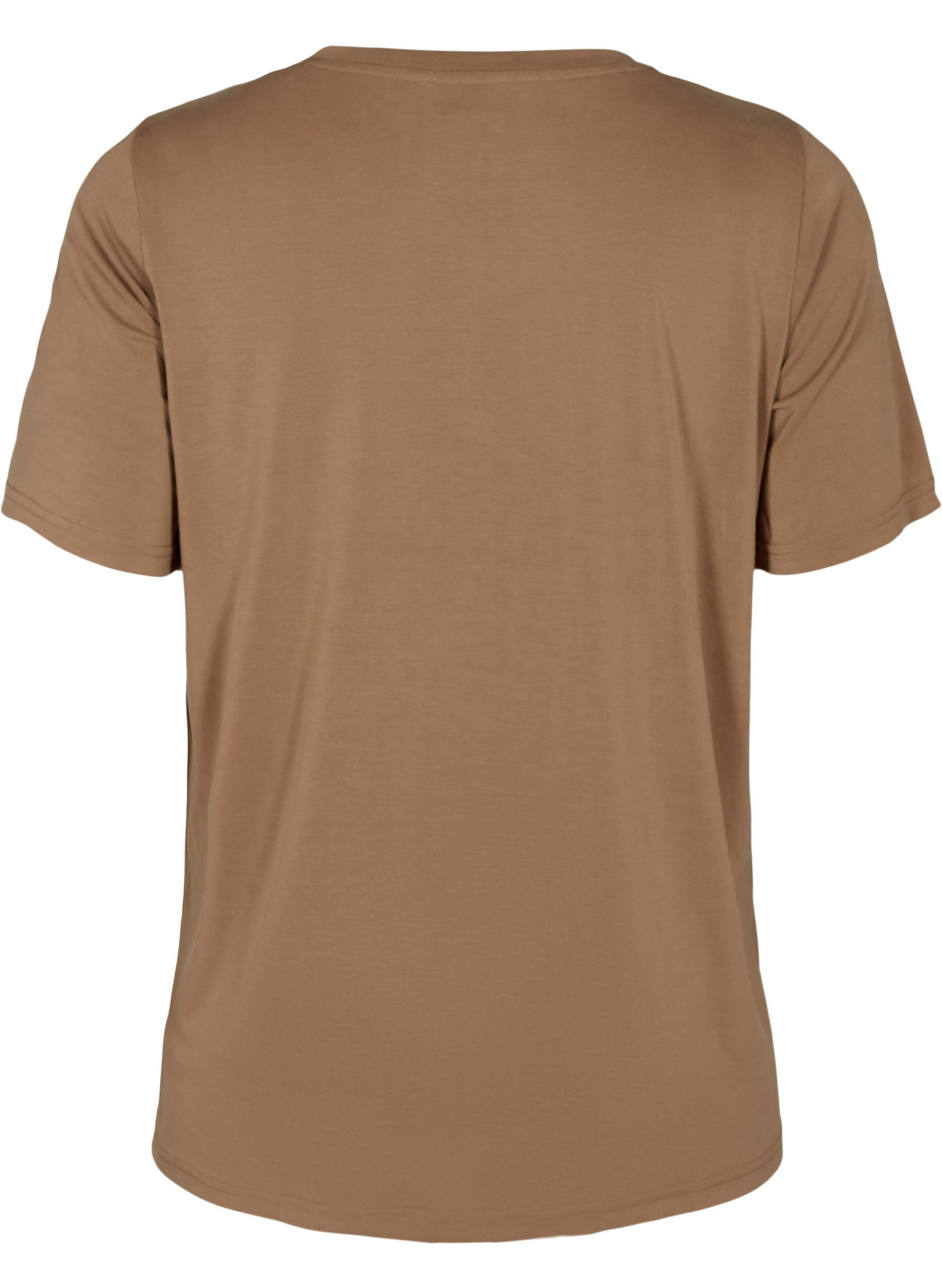 Zizzi T-shirt van Tencel &trade; Modal met ronde hals, Bruin, Packshot image number 1