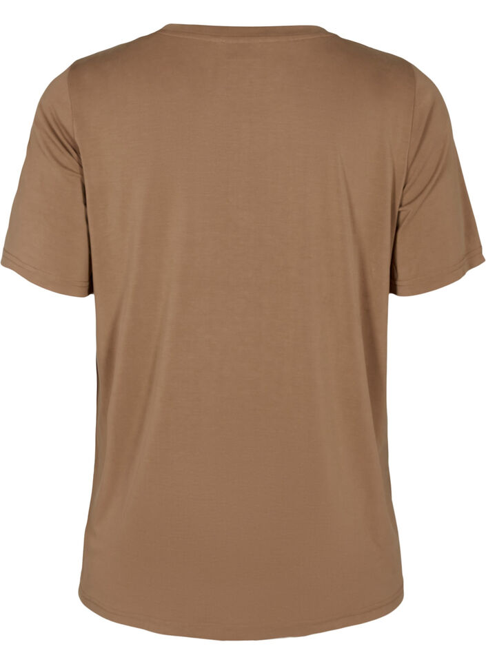 T-shirt van Tencel ™ Modal met ronde hals, Bruin, Packshot image number 1