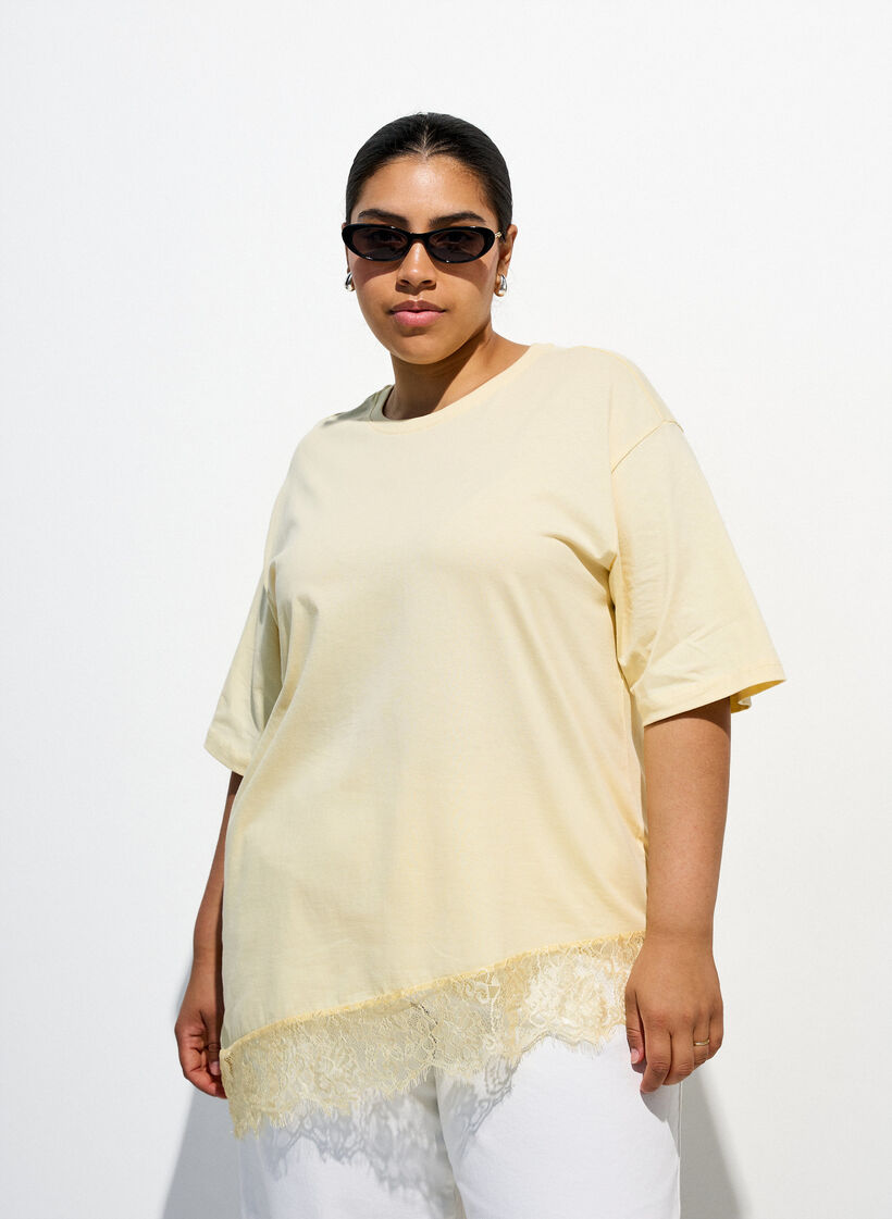 T-shirt met asymmetrische kanten zoom, Geel, Image image number 0