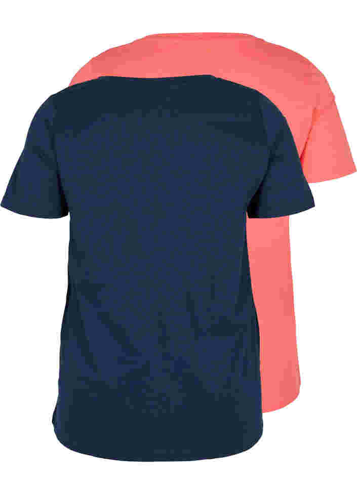 Set van 2 basic t-shirts in katoen, Navy B/Dubarry, Packshot image number 1