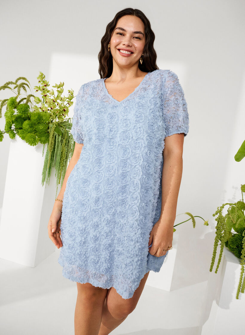 Feestjurk met 3D bloemen, Cashmere Blue, Image image number 0