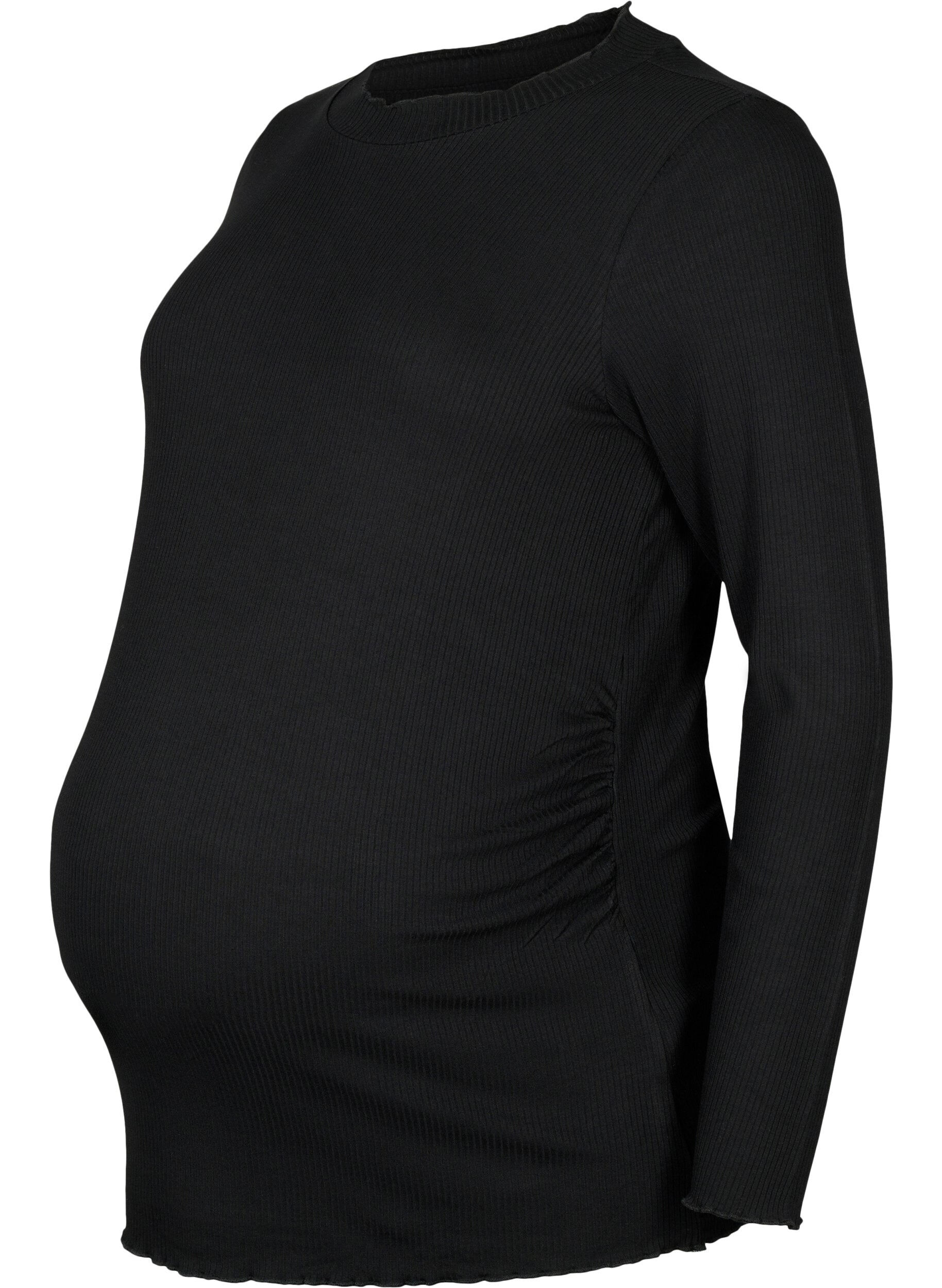 Zizzi Zwangerschapsblouse met lange mouwen in ribstof, Black, Packshot image number 0