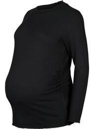 Zwangerschapsblouse met lange mouwen in ribstof, Black