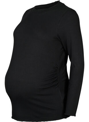Zwangerschapsblouse met lange mouwen in ribstof, Black, Packshot image number 0