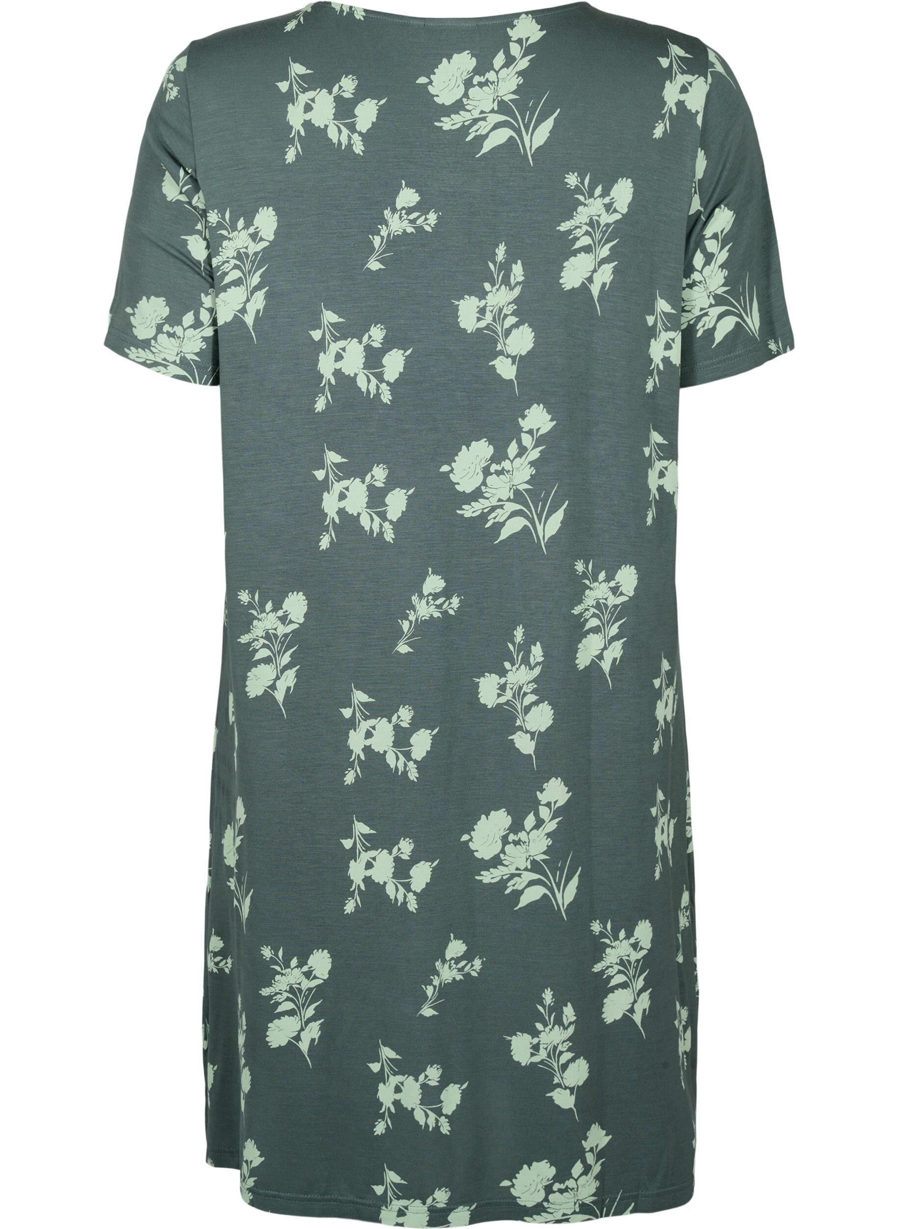 Zizzi Nachtjapon van viscose met korte mouwen en print, Balsam Green AOP, Packshot image number 1