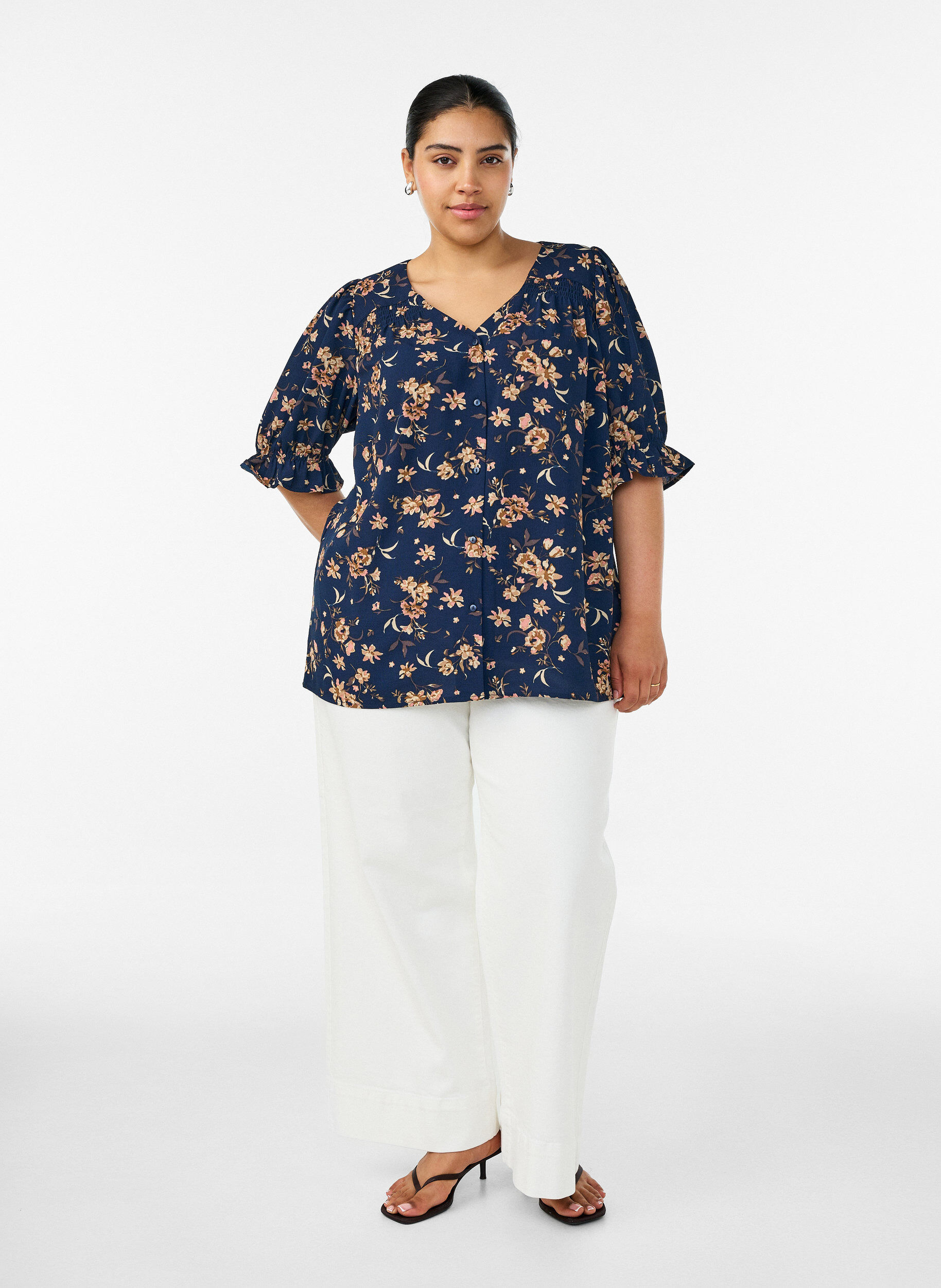 ZizziShirtblouse met 1/2 mouwen, Blauw, Model image number 1
