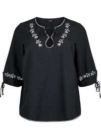 Geborduurde blouse van katoenmix met linnen