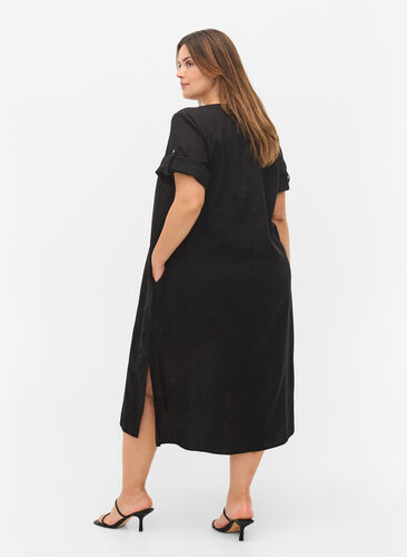 Lange blouse jurk met korte mouwen, Black, Model image number 1