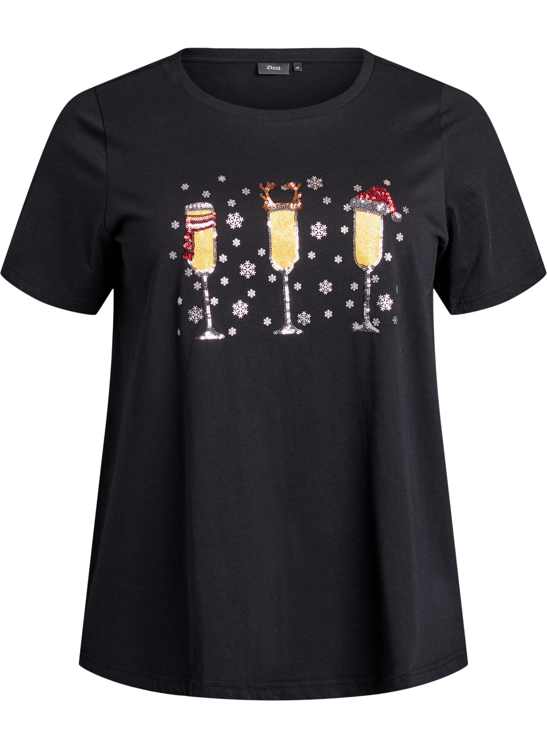 ZizziKerst T-shirt van biologisch katoen, Zwart, Packshot image number 0