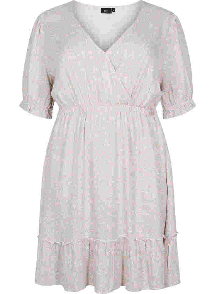 Gebloemde viscose jurk met korte mouwen, White Ditsy AOP, Packshot image number 0