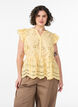 Mouwloze blouse met broderie anglaise en ruches, Geel, Model image number 0