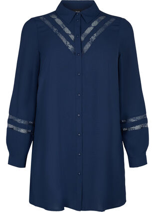 Lang shirt met kanten details, Navy Blazer, Packshot image number 0
